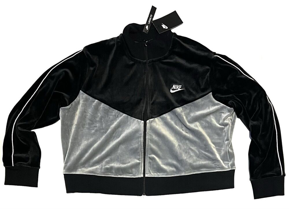 Nike Black Velour Cropped Track Jacket BV5046-010 Womens 2XL XXL Velvet